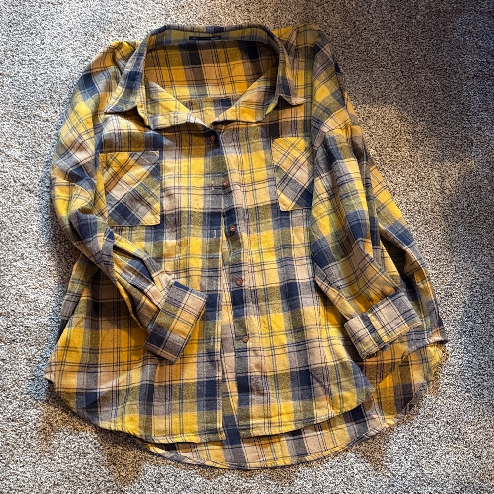 Yellow and Blue Plaid Women's Shirt